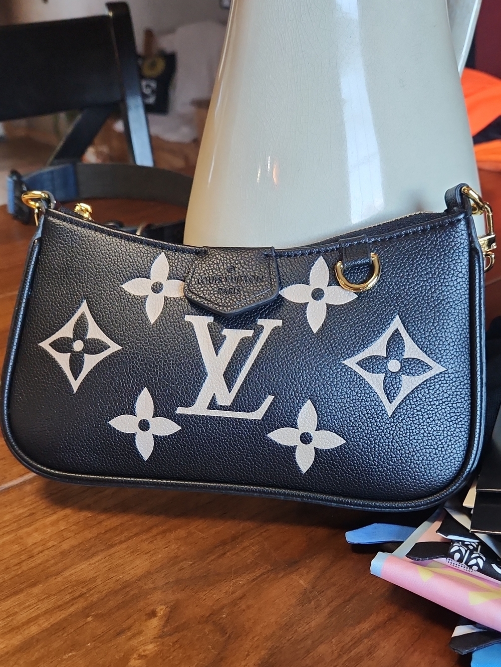 Fashion to Figure Black Mini Shoulder Bag with Cream Monogram
